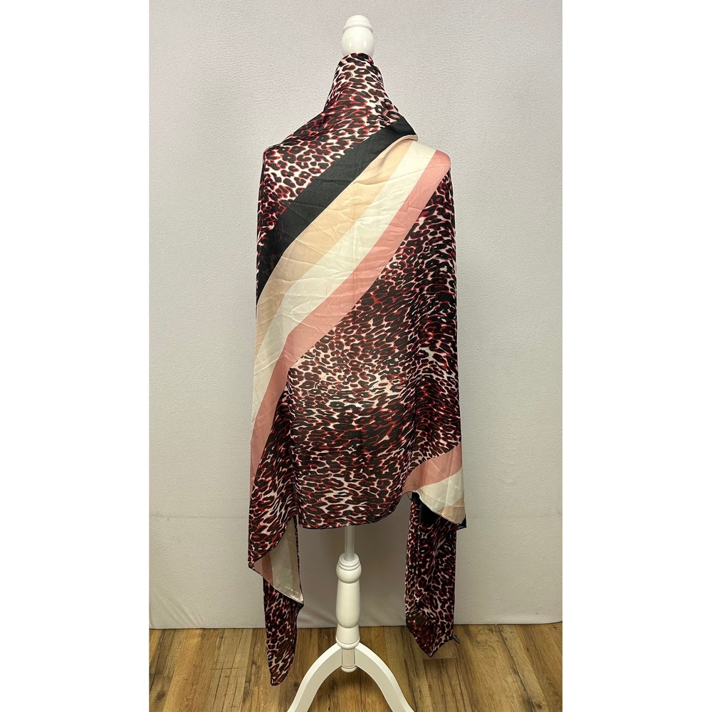 Chic Bold Modern Glamour Womens OS Red Leopard Print 100% Silk Long Wrap Scarf